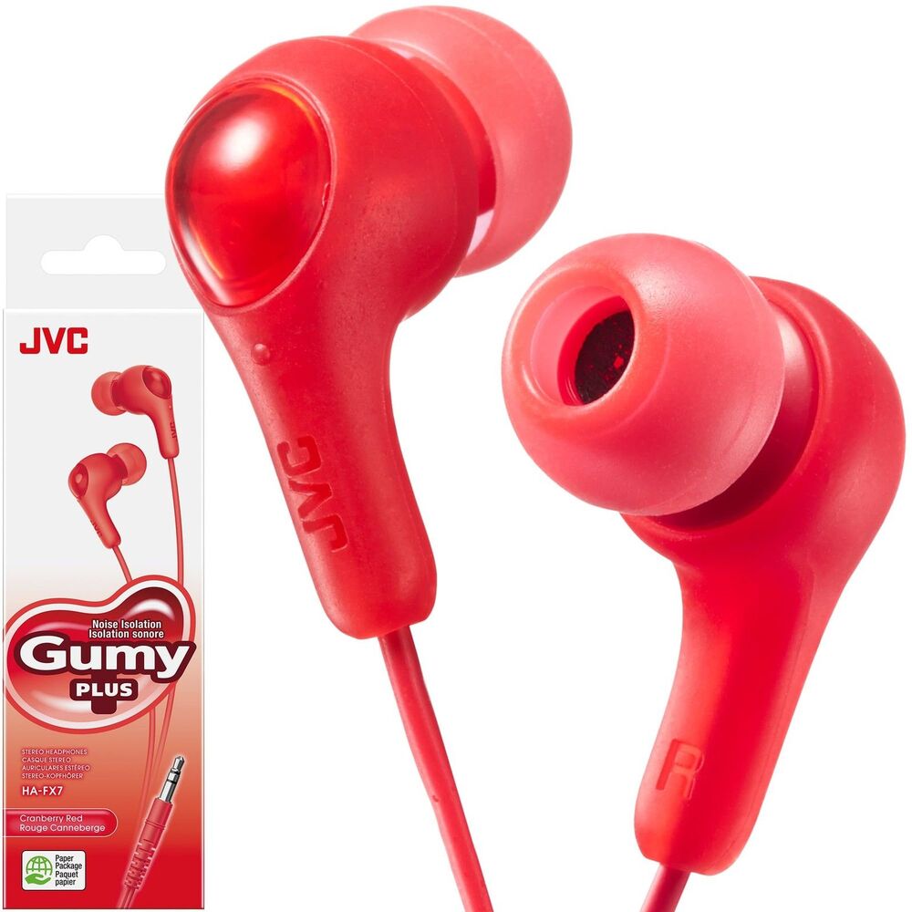 JVC Gumy Plus In-Ear Earbud Headphones HA-FX7 Cranberry Red Wired 3.5mm New